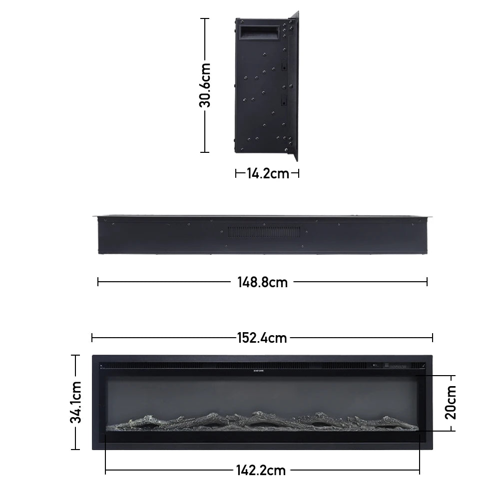 Wall Mounted Electric Fire 60 Inch — 12 Flame Colours