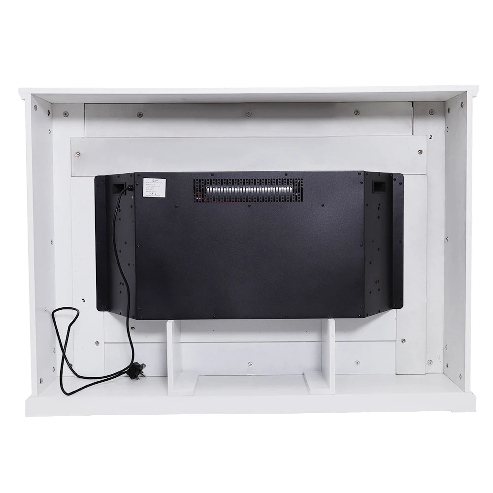 Electric Fireplace Insert 34 Inch — White Wooden Mantel, Recessed