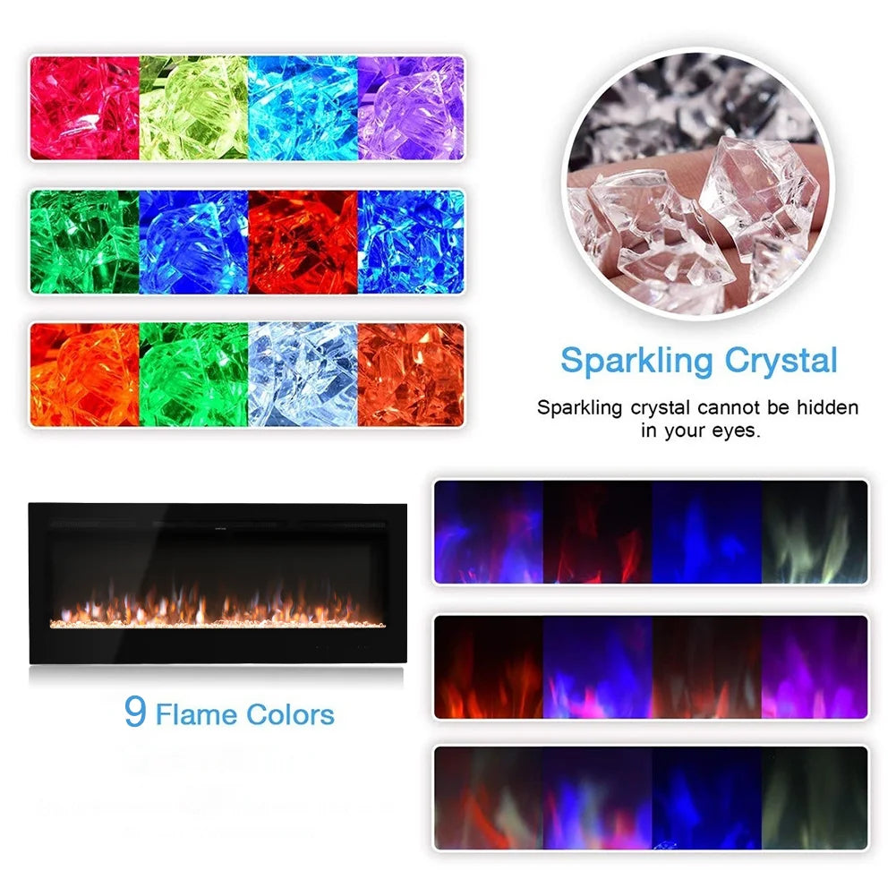 Recessed Wall Mounted Electric Fire — 50/60 Inch, 12 Flame Colours