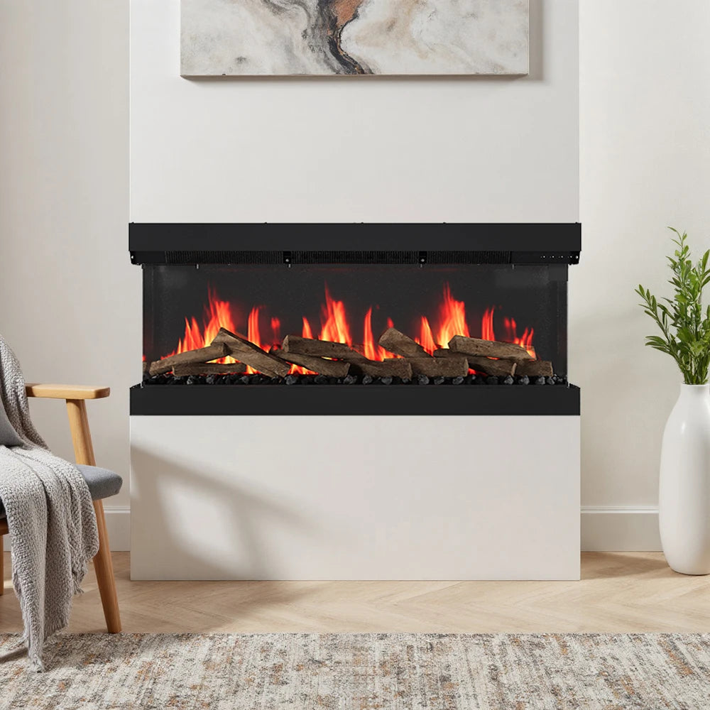 3-Sided Media Wall Fireplace — Smart Electric Fire, 50/60 Inch