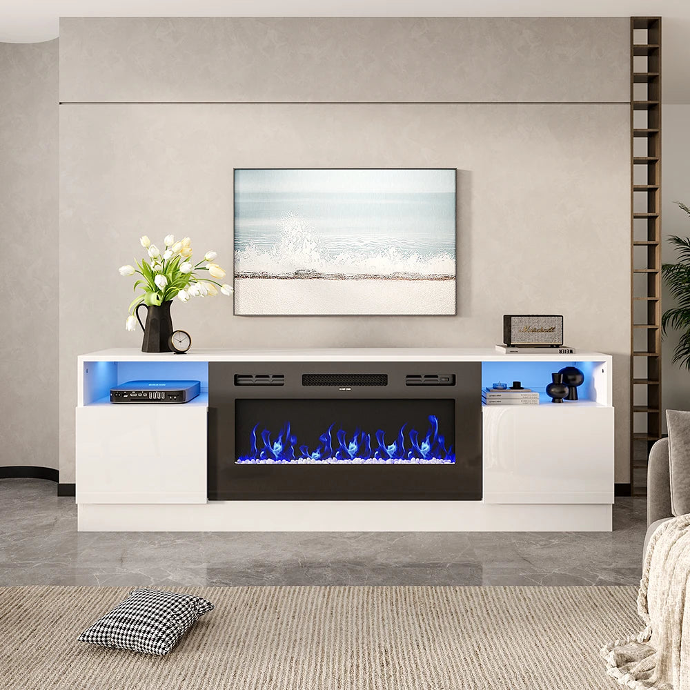 Fireplace TV Stand 36 Inch — Closed Storage, 3 Flame Colours