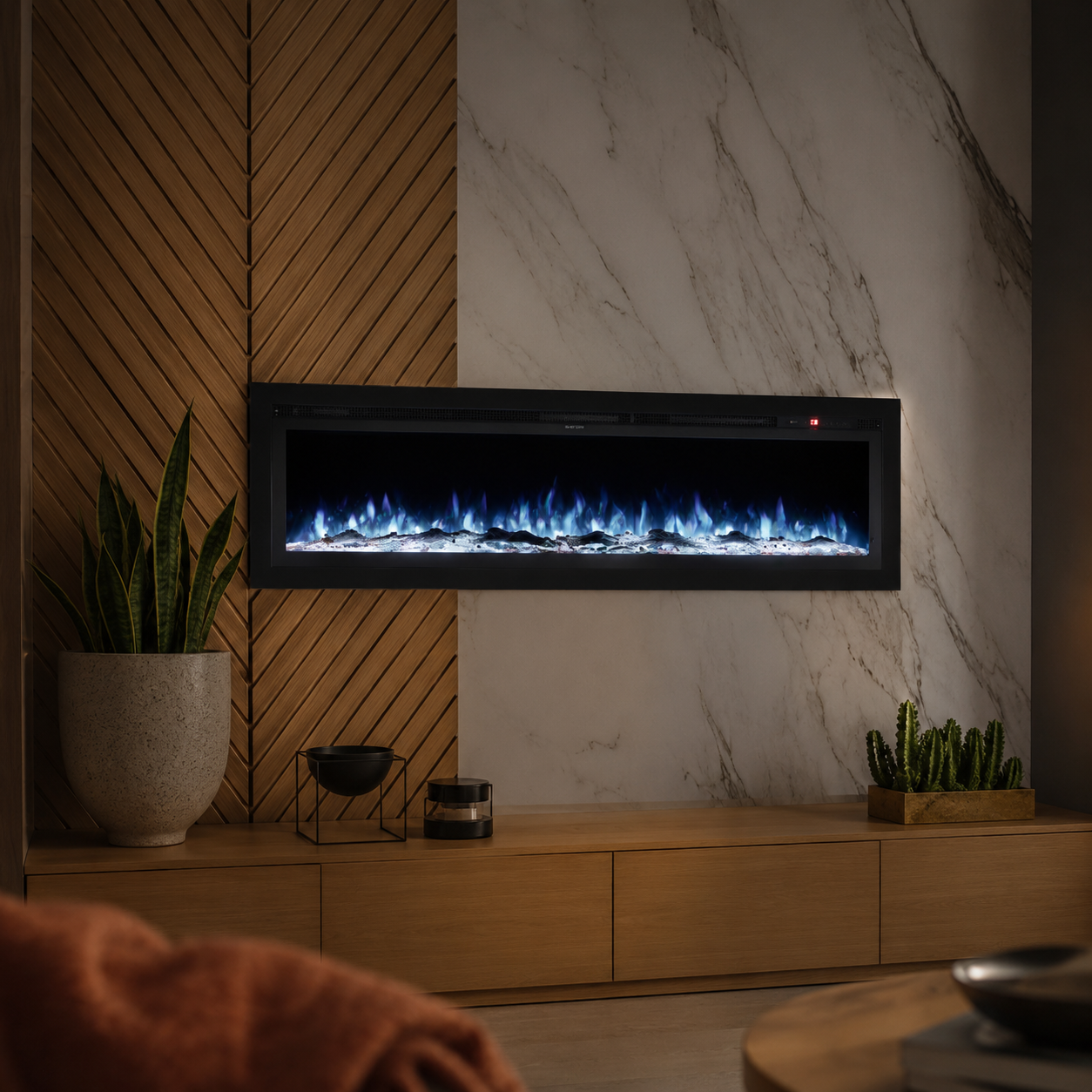 Wall Mounted Electric Fire 60 Inch — 12 Flame Colours