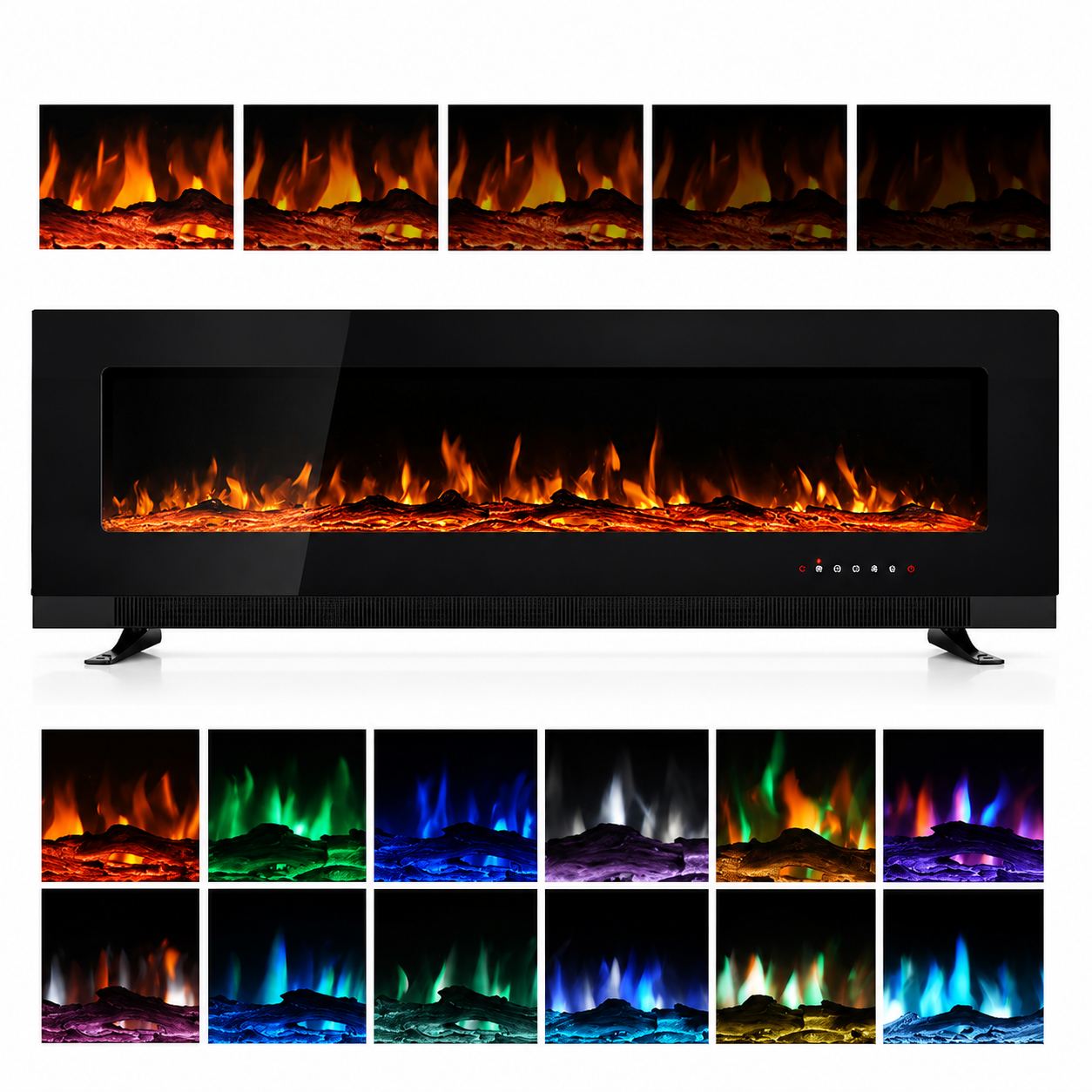 Electric Wall Mounted Fire 50 Inch — Freestanding Stand, 12 Flame Colours