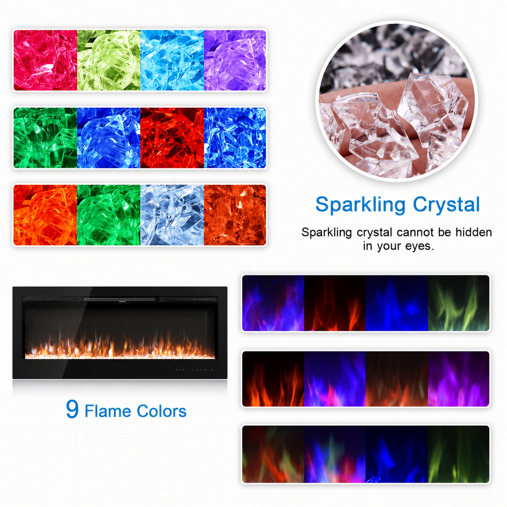 Recessed Wall Mounted Electric Fire — 50 Inch, 12 Flame Colours