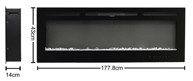 Wall Mounted Electric Fire 70 Inch — Recessed, 12 Flame Colours size guide
