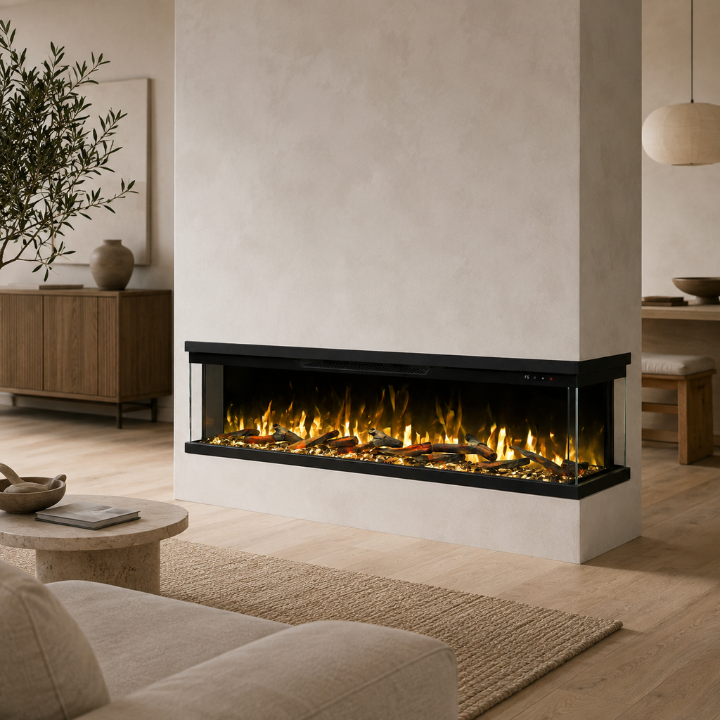 3 Sided Electric Fire for Media Wall — Luxion Panoramic