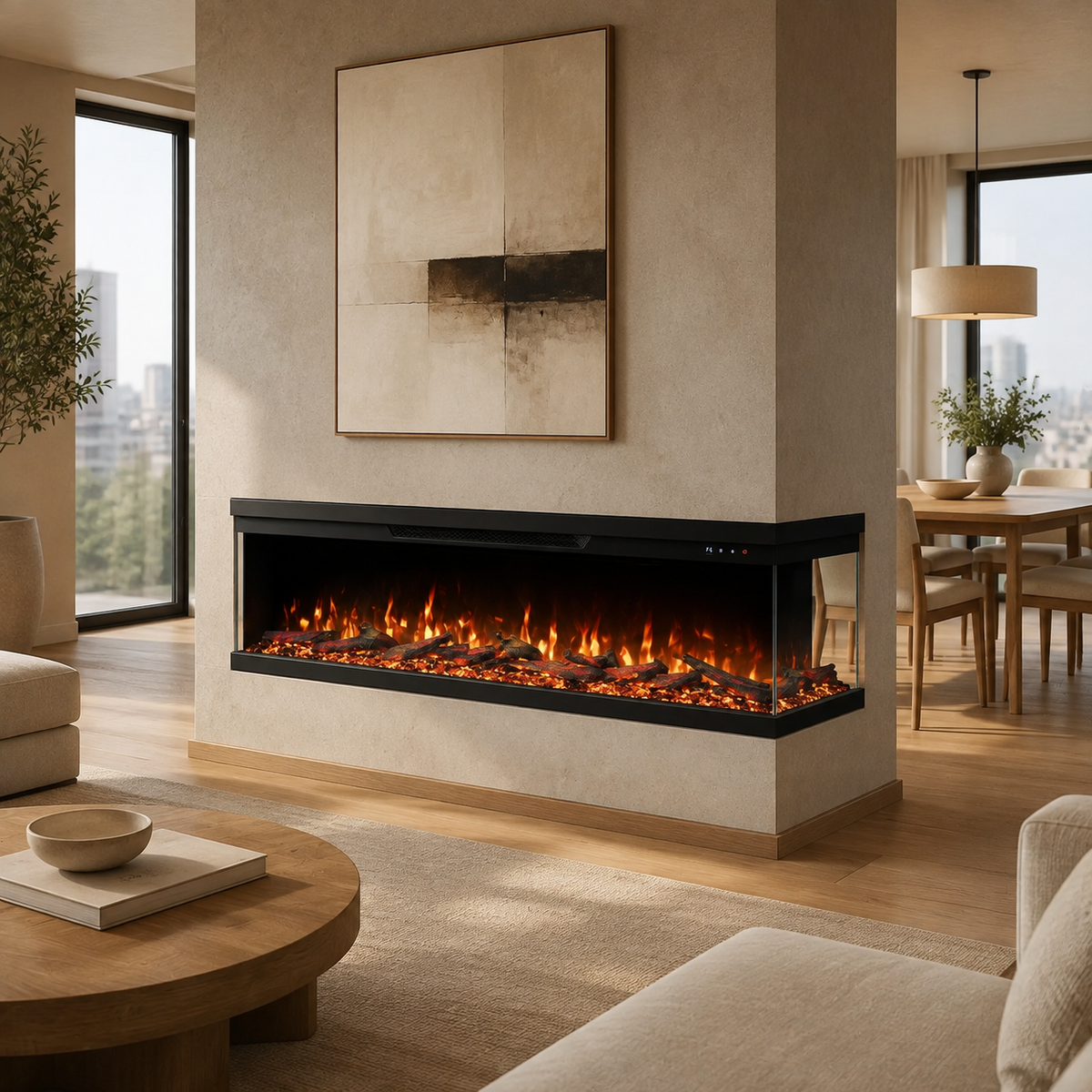 3 Sided Electric Fire for Media Wall — Luxion Panoramic