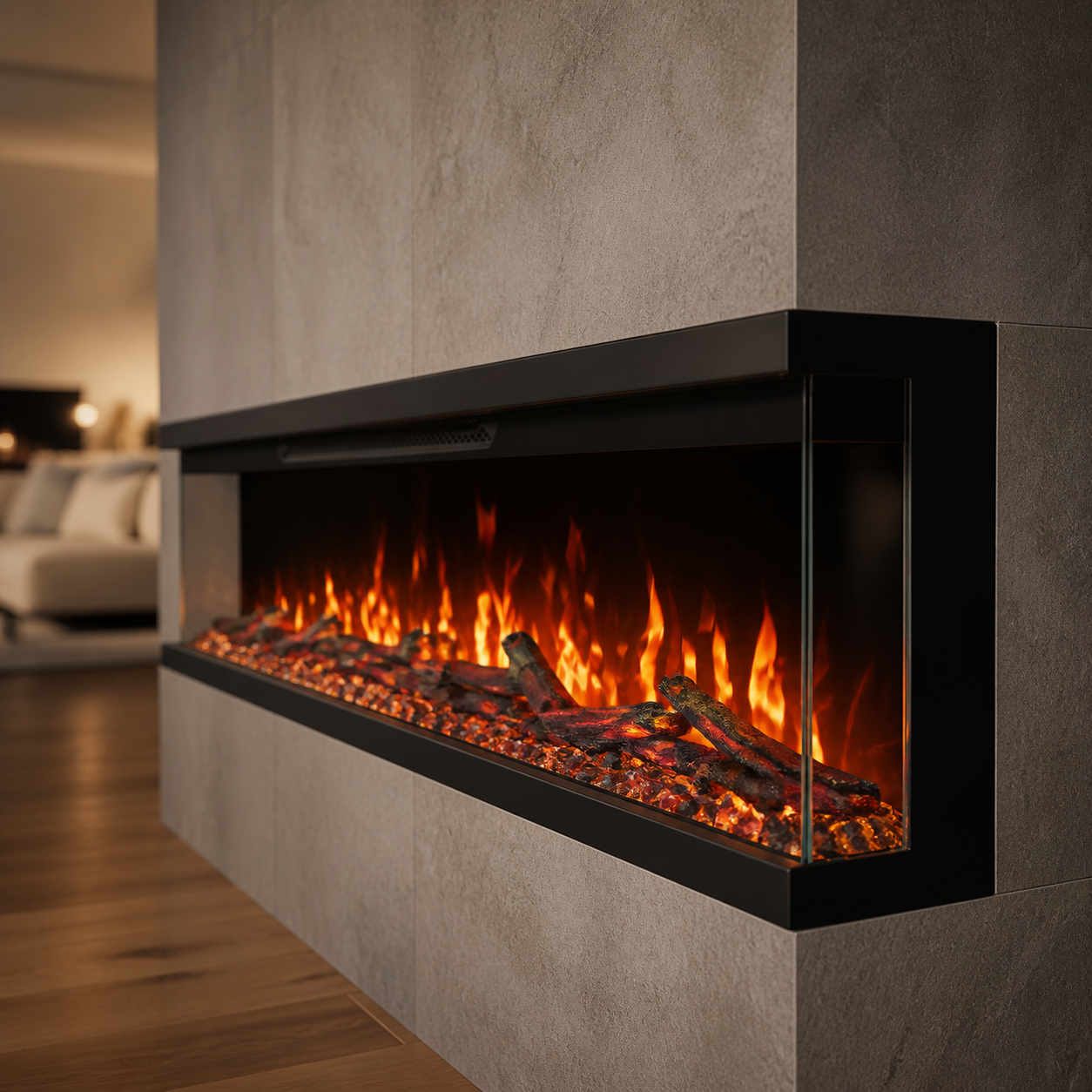 3 Sided Electric Fire for Media Wall — Luxion Panoramic