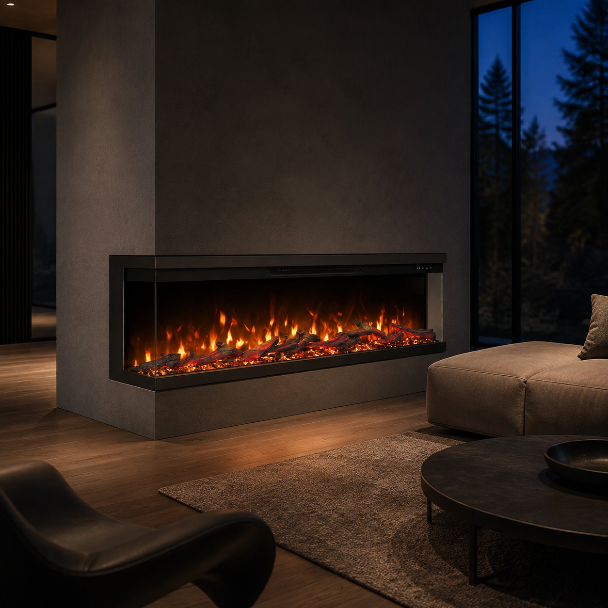 3 Sided Electric Fire for Media Wall — Luxion Panoramic