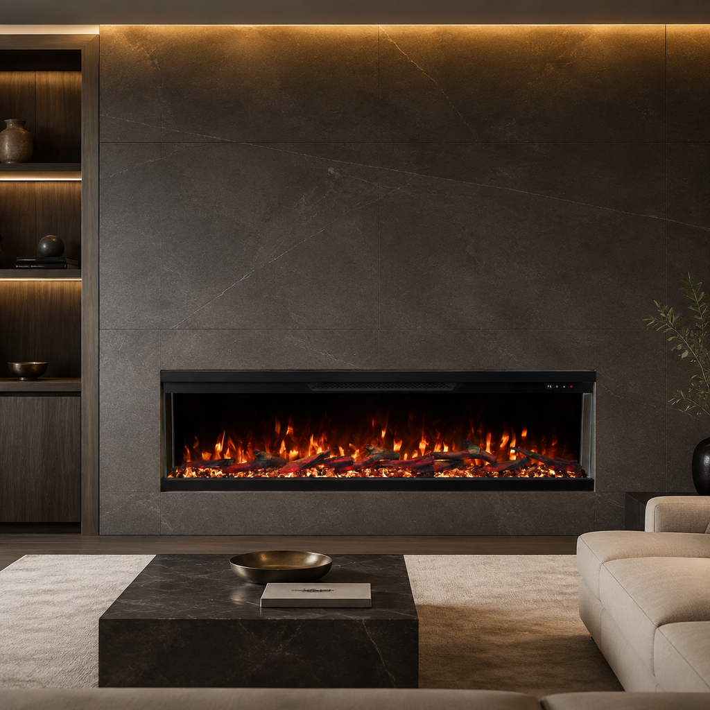 3 Sided Electric Fire for Media Wall — Luxion Panoramic