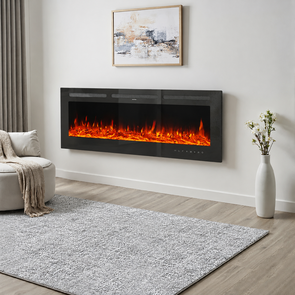 Recessed Wall Mounted Electric Fire — 50 Inch, 12 Flame Colours