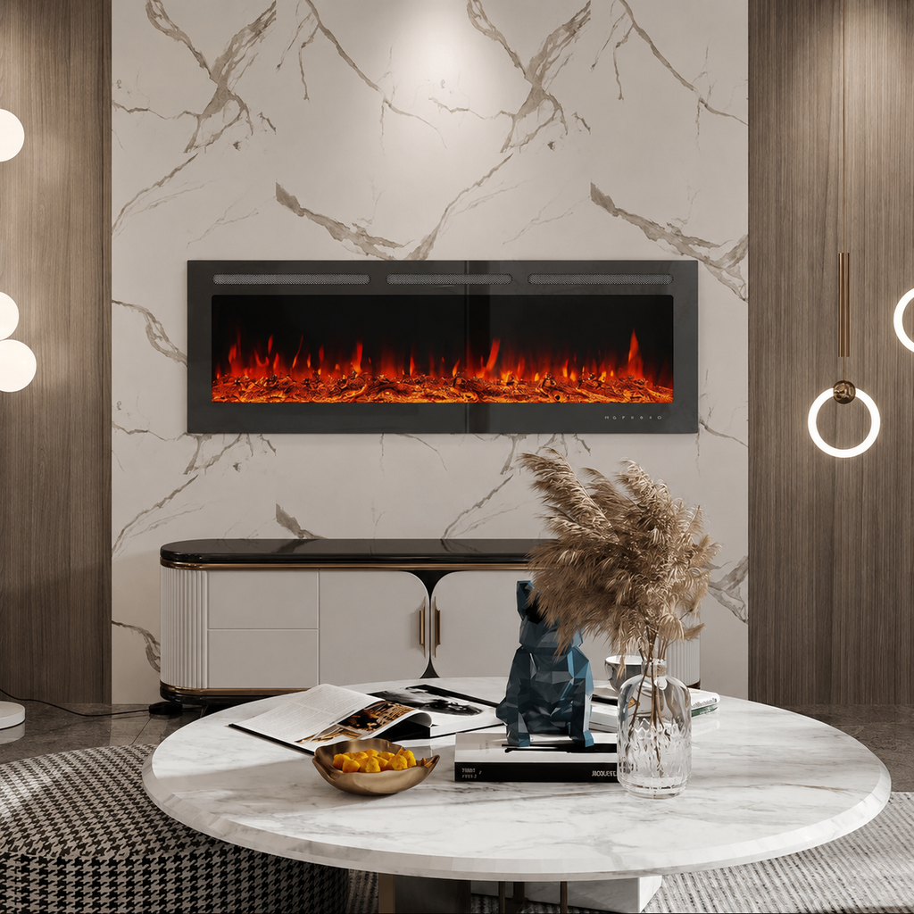 Recessed Wall Mounted Electric Fire — 50 Inch, 12 Flame Colours