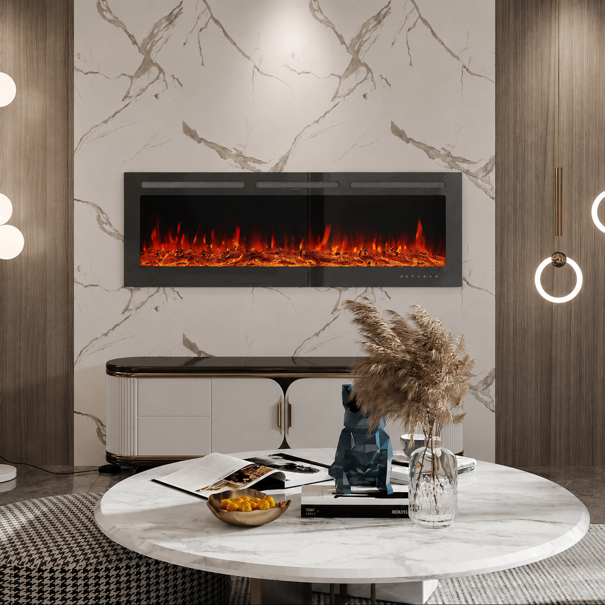 Recessed Wall Mounted Electric Fire — 50 Inch, 12 Flame Colours