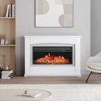 Electric Fireplace Insert 34 Inch — White Wooden Mantel, Recessed
