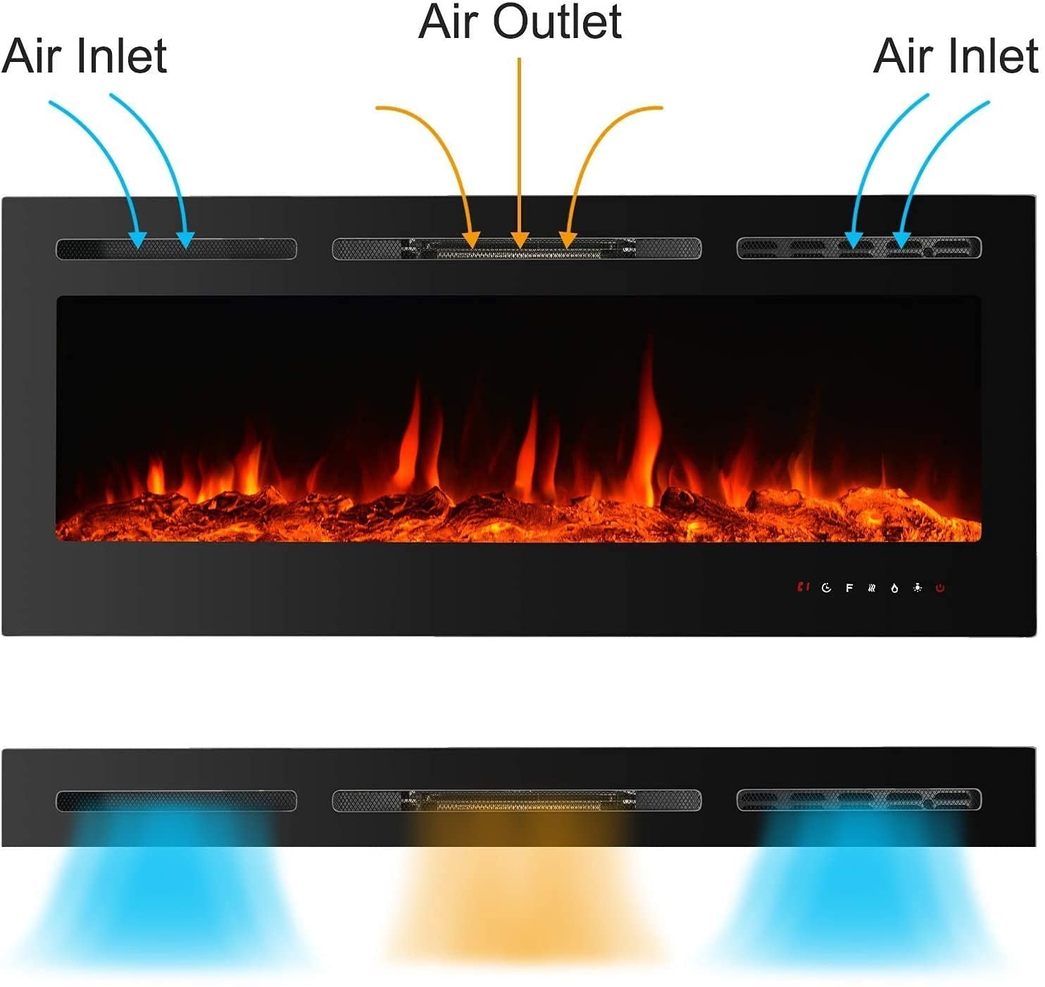 Wall Mounted Electric Fire 50 Inch — Recessed, 12 Flame Colours
