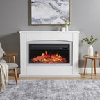 Electric Fireplace Insert 34 Inch — White Wooden Mantel, Recessed