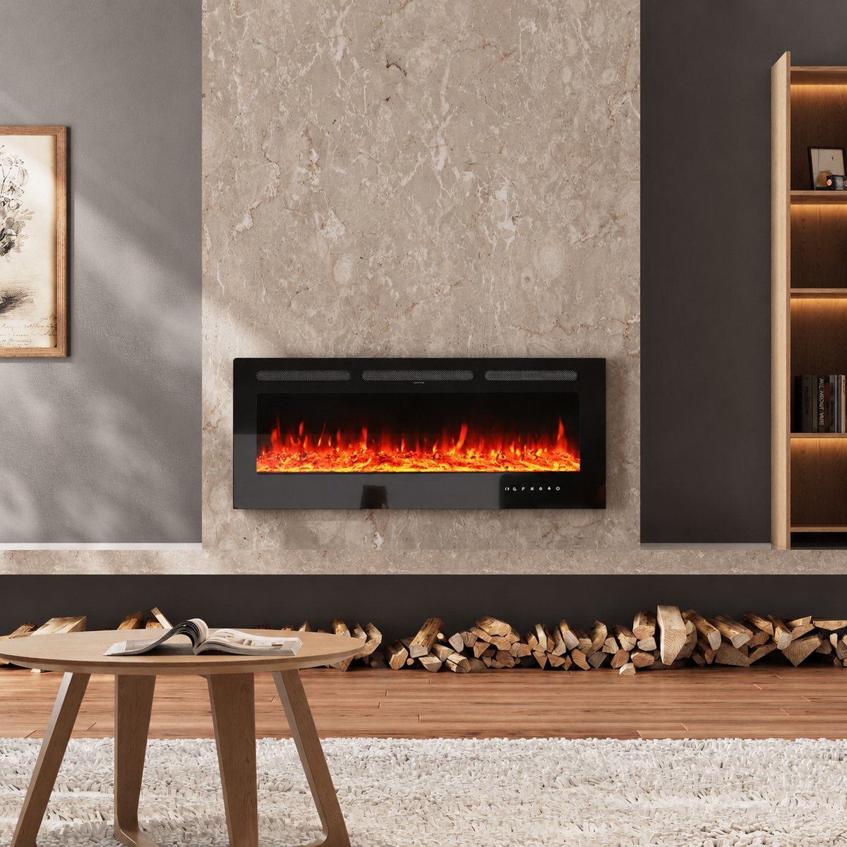 Wall Mounted Electric Fire 50 Inch — Recessed, 12 Flame Colours