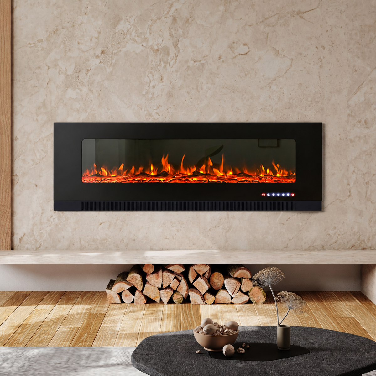 Electric Wall Mounted Fire 50 Inch — Freestanding Stand, 12 Flame Colours
