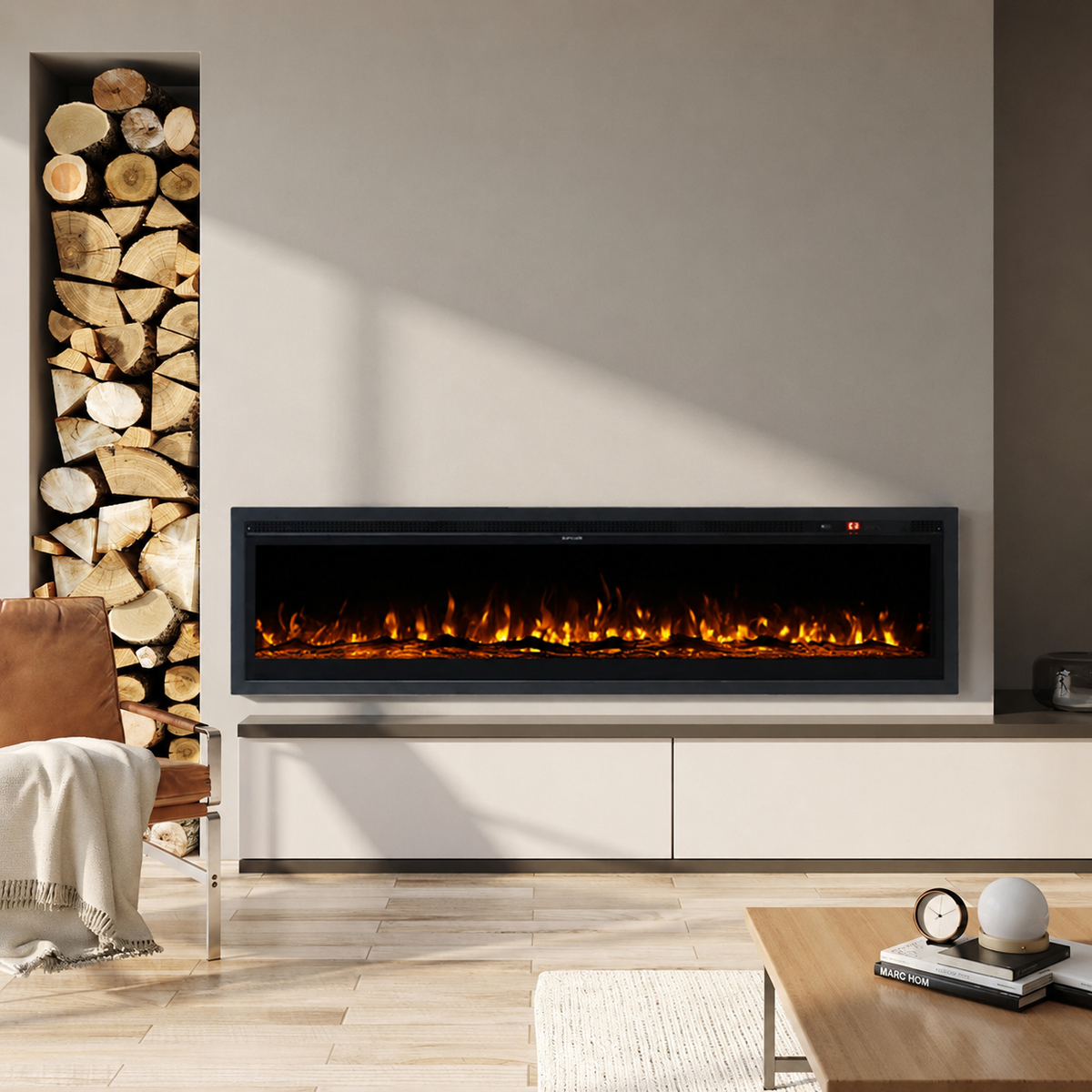 Wall Mounted Electric Fire 60 Inch — 12 Flame Colours