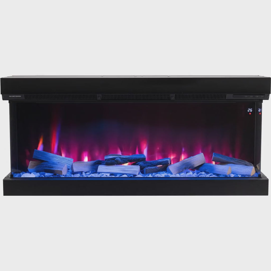 3-Sided Media Wall Fireplace — Smart Electric Fire, 50/60 Inch