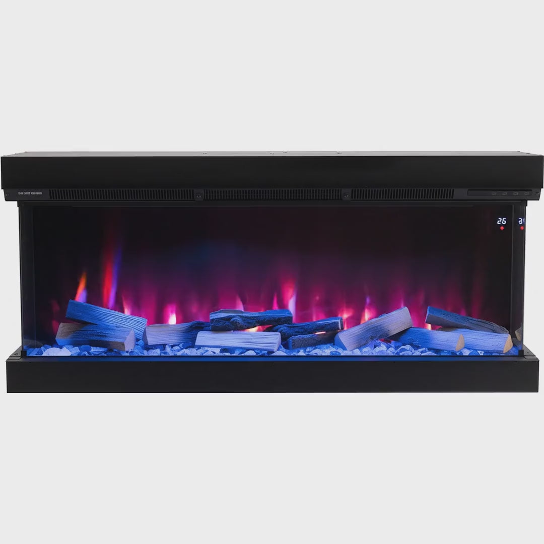 3-Sided Media Wall Fireplace — Smart Electric Fire, 50/60 Inch