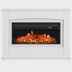 Electric Fireplace Insert 34 Inch — White Wooden Mantel, Recessed