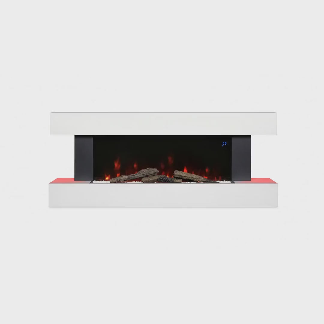 Freestanding Electric Fireplace 50 Inch — Contemporary Wall Mounted Mantel, White