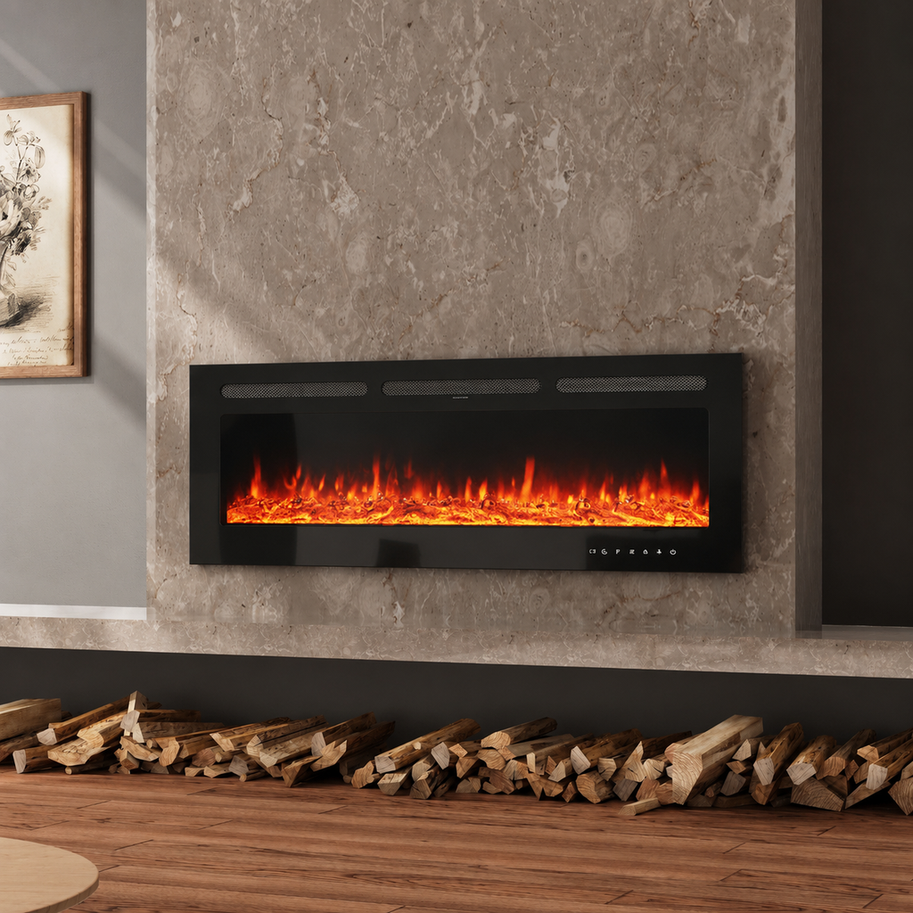 Wall Mounted Electric Fire 50 Inch — Recessed, 12 Flame Colours