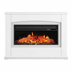 Electric Fireplace Insert 34 Inch — White Wooden Mantel, Recessed