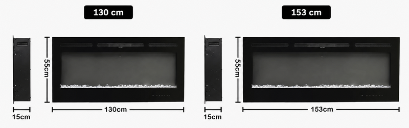 Recessed Wall Mounted Electric Fire — 50 Inch, 12 Flame Colours size guide