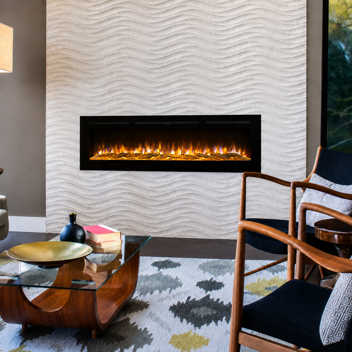 Wall Mounted Electric Fire 70 Inch — Recessed, 12 Flame Colours