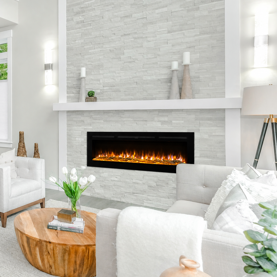 Wall Mounted Electric Fire 70 Inch — Recessed, 12 Flame Colours