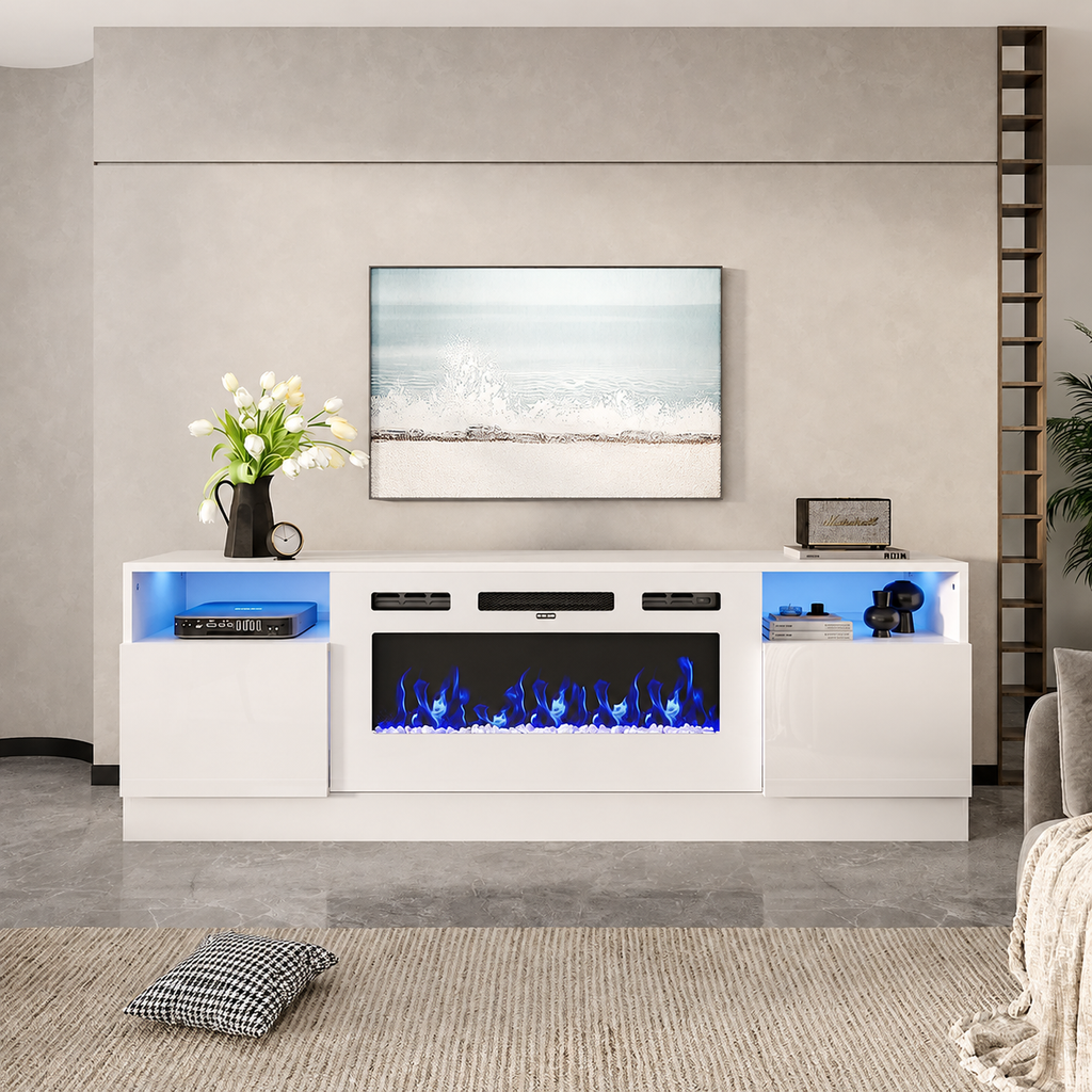 Fireplace TV Stand 36 Inch — Closed Storage, 3 Flame Colours